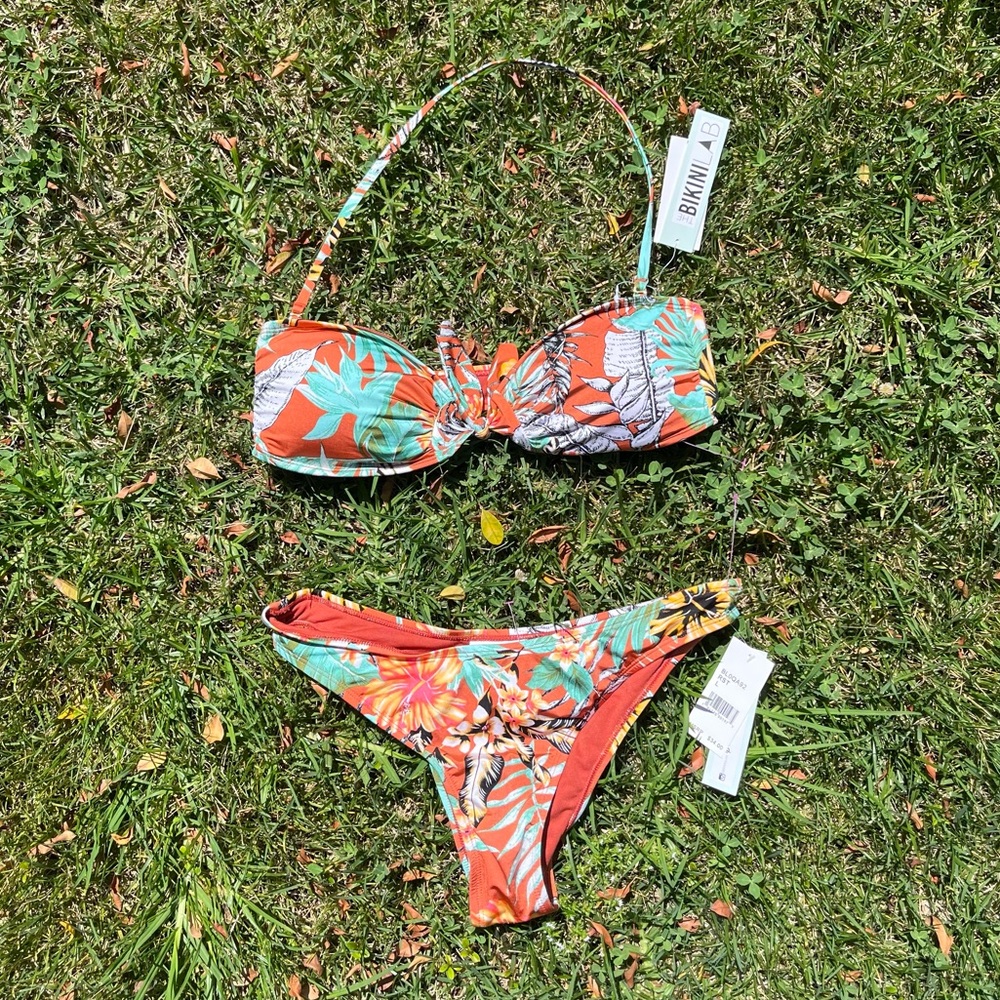 The Bikini Lab NEW Bikini Set Two Piece Tropical Oasis Cheeky Floral Large
